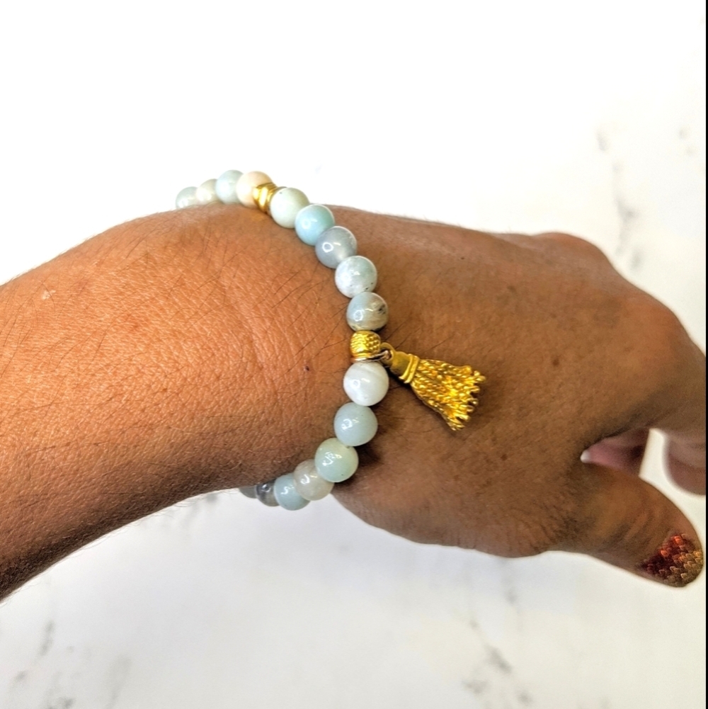 Stretchy Mala Bracelet with Gold Tassel - Picture 1 of 6